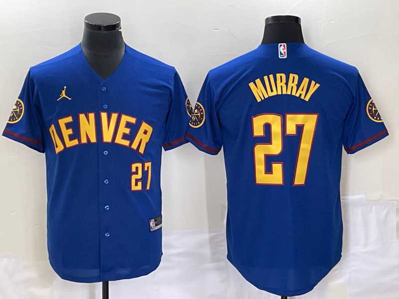 Men%27s Denver Nuggets #27 Jamal Murray Blue With Patch Cool Base Stitched Baseball Jersey->denver nuggets->NBA Jersey